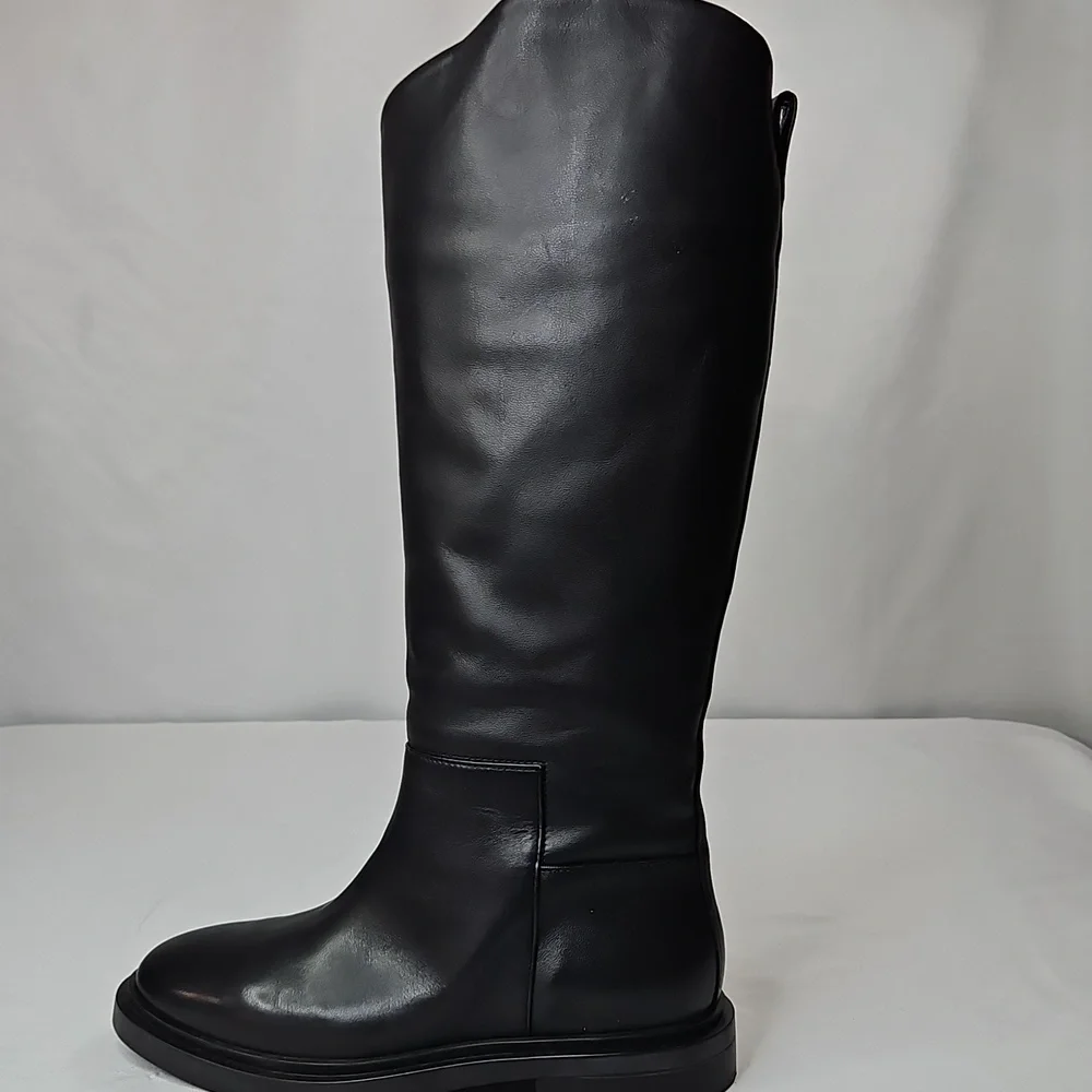 Steve Madden Gaige-Wide Calf Black Leather Riding Boots Size 8